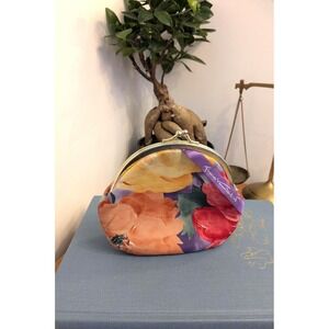 Vintage‎ Franco Sarto Floral Coin Purse, Kiss Lock Pouch, Colorful Retro Clutch